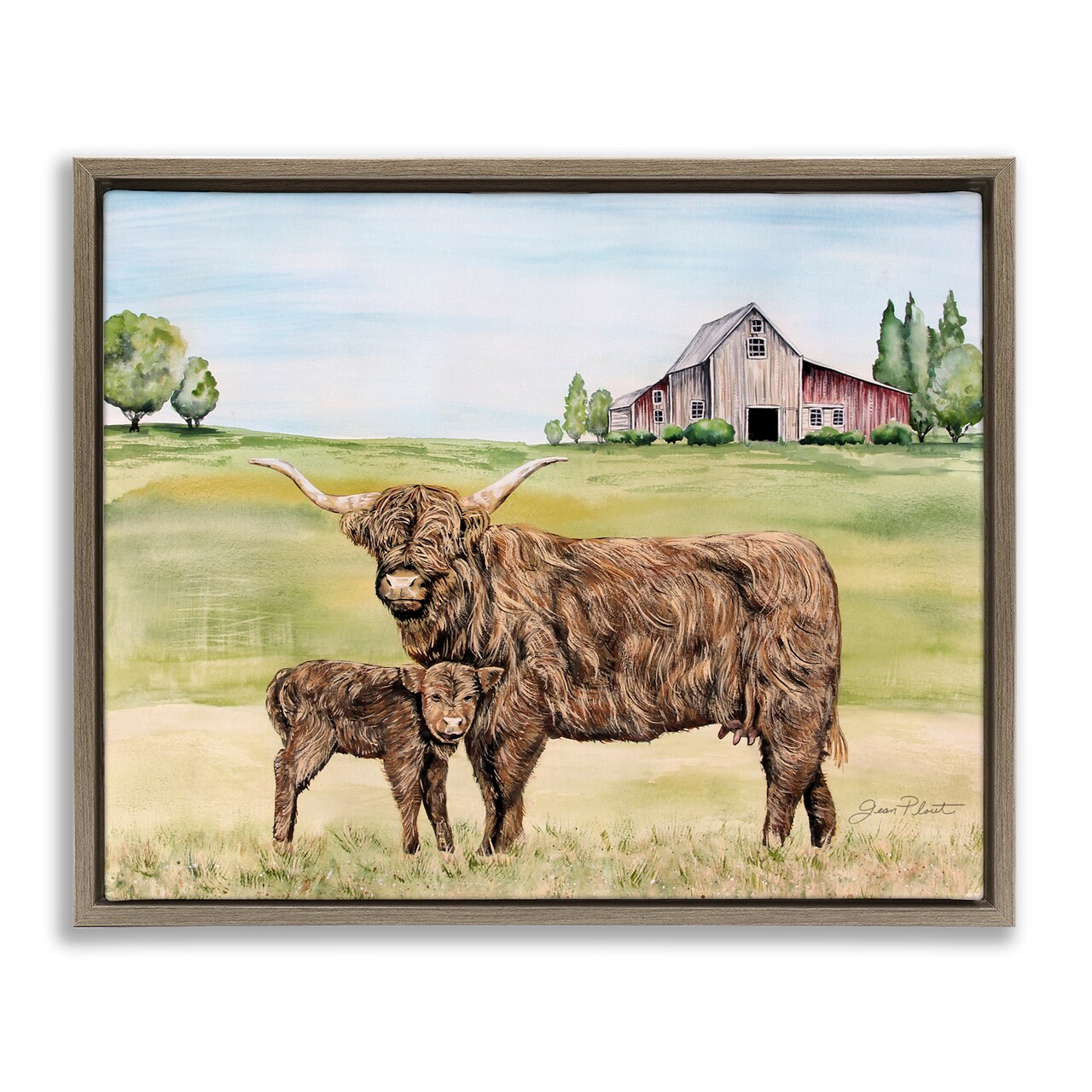 Stupell Industries Highland Cow And Calf Floating Frame, design by Jean Plout